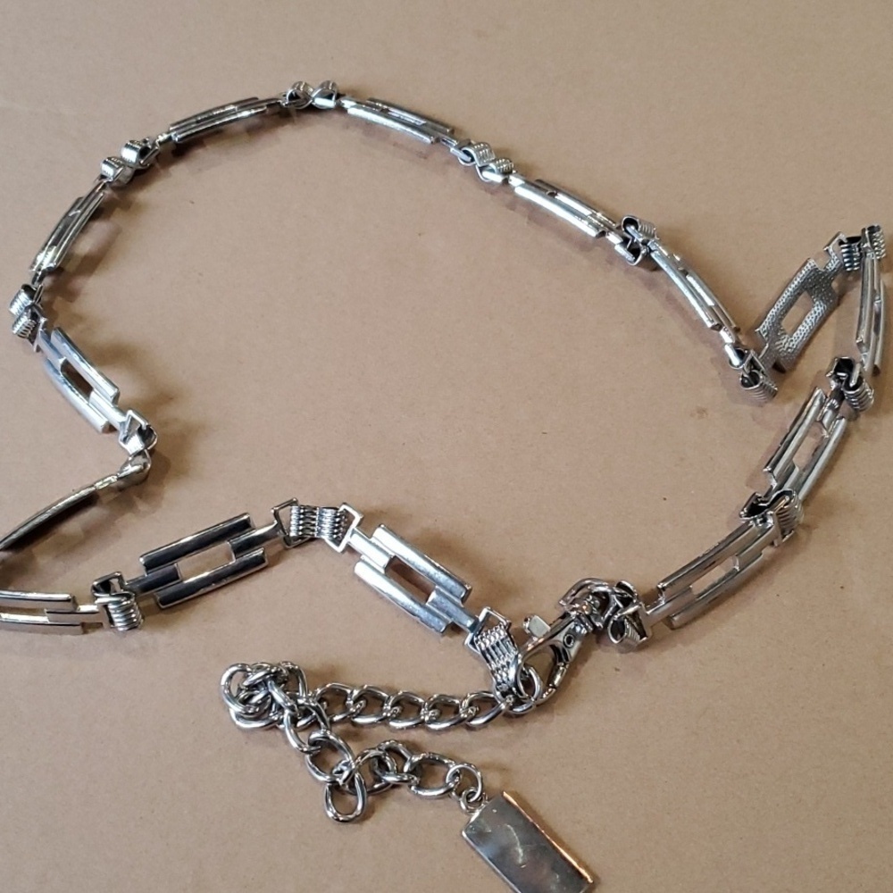 Silver Boho metal chain rectangle belt 36 inches long Hanging clasp